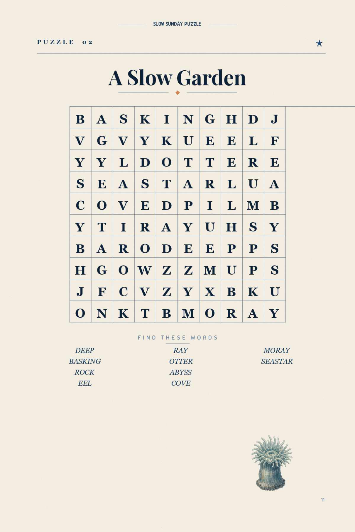 Inside Ocean Word Search — an easy puzzle, 'A Slow Garden'